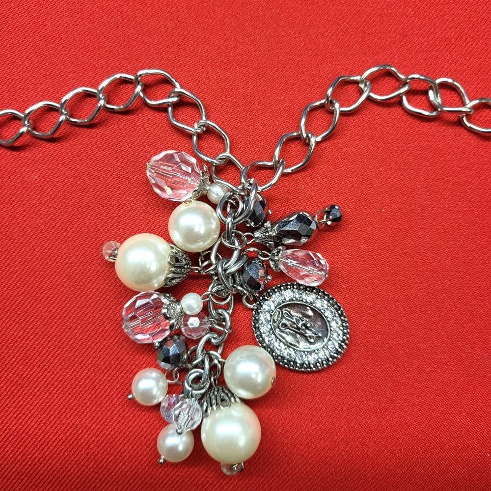Silver Tone Pearl Bead Chain and Pendant Long Necklace